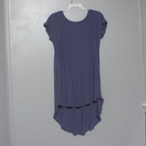 Umgee linen blend blue fringe hem high low dress